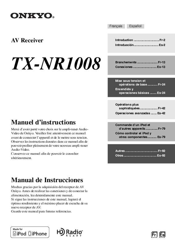 Guide utilisation  ONKYO TX-NR1008  de la marque ONKYO