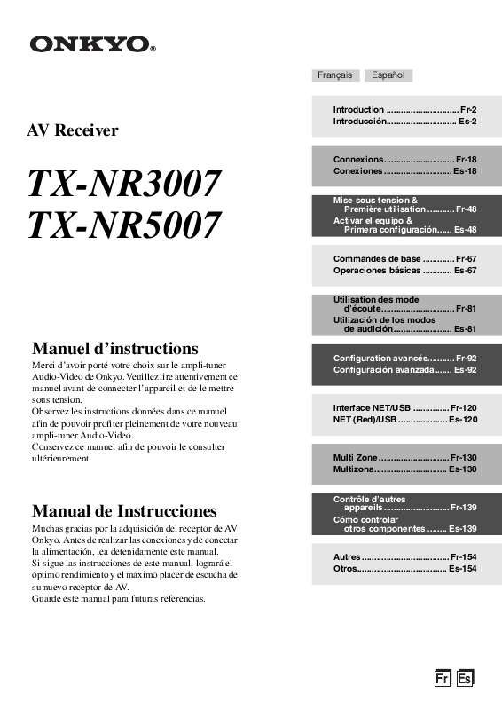 Guide utilisation  ONKYO TX-NR3007  de la marque ONKYO