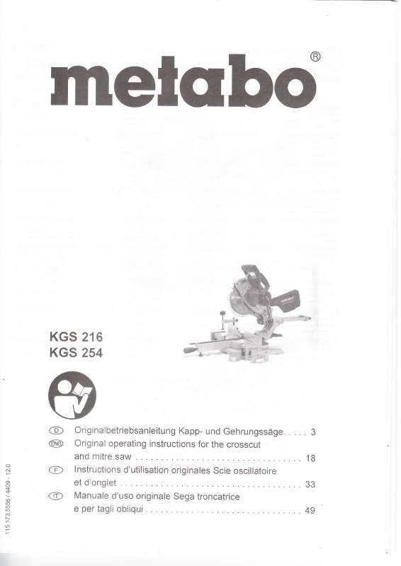 Guide utilisation  METABO KGS 216  de la marque METABO