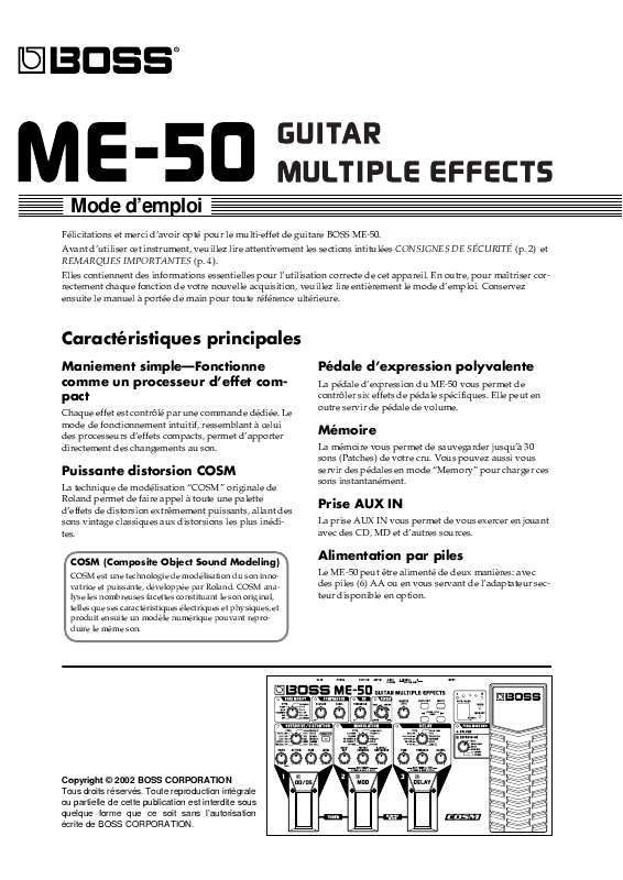 Guide utilisation BOSS ME-50  de la marque BOSS