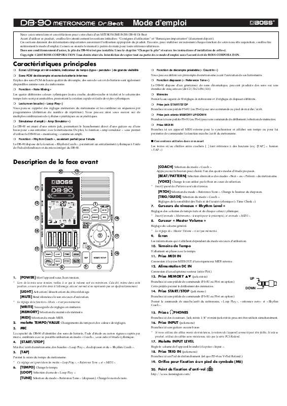 Guide utilisation BOSS DB-90  de la marque BOSS