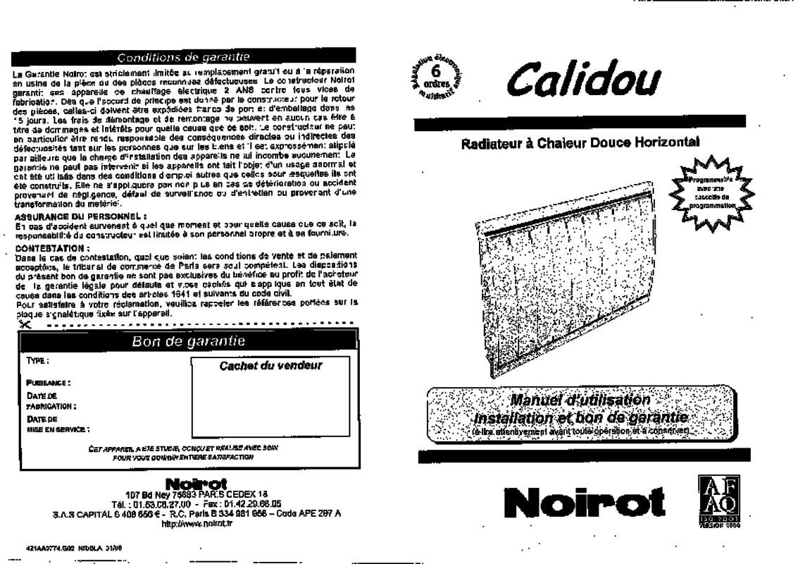 Guide utilisation NOIROT CALIDOU+ B  de la marque NOIROT