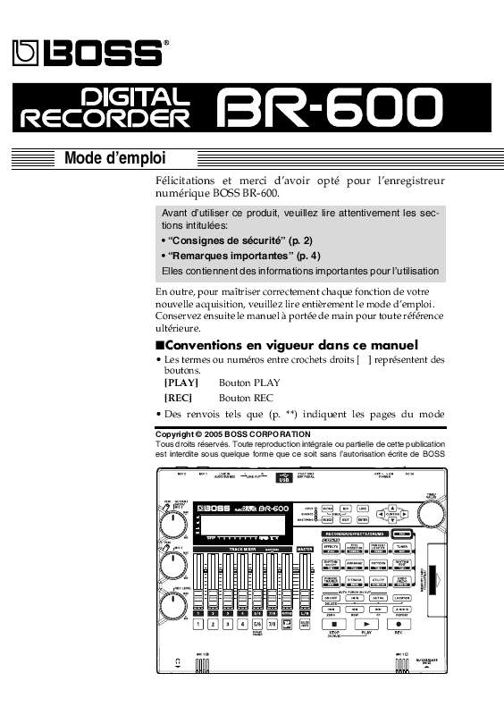 Guide utilisation BOSS BR-600  de la marque BOSS
