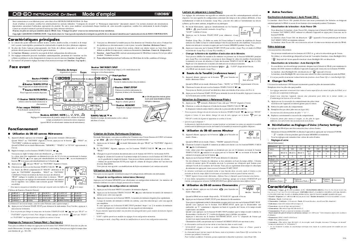 Guide utilisation BOSS DB-60  de la marque BOSS