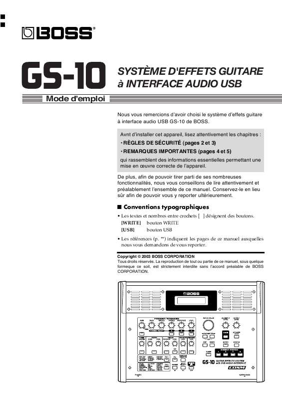 Guide utilisation BOSS GS-10  de la marque BOSS