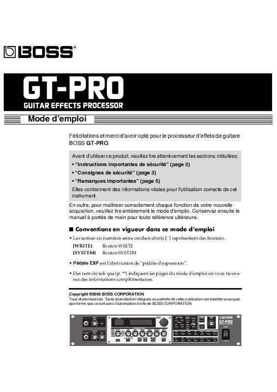 Guide utilisation BOSS GT-PRO  de la marque BOSS