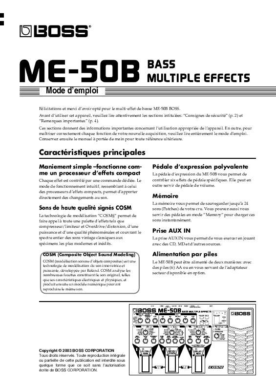 Guide utilisation BOSS ME-50B  de la marque BOSS