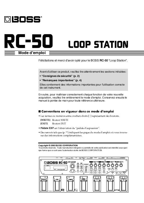 Guide utilisation BOSS RC-50  de la marque BOSS
