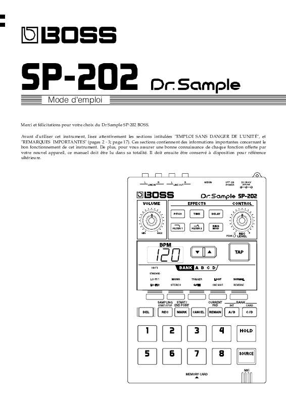 Guide utilisation BOSS SP-202  de la marque BOSS