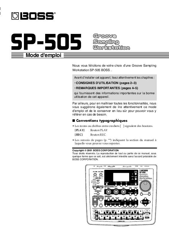 Guide utilisation BOSS SP-505  de la marque BOSS