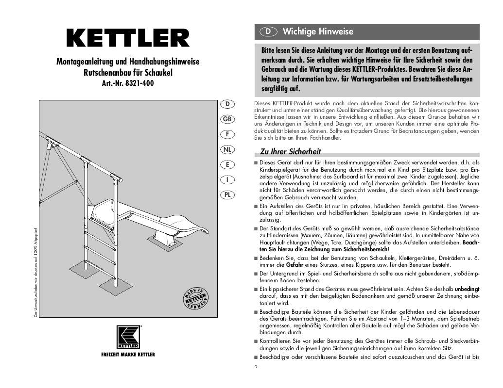 Guide utilisation  KETTLER RUTSCHENANBAU FUR SCHAUKEL  de la marque KETTLER