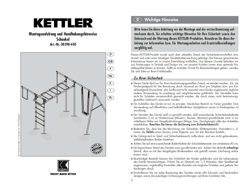 Guide utilisation  KETTLER SCHAUKEL 08398-600  de la marque KETTLER
