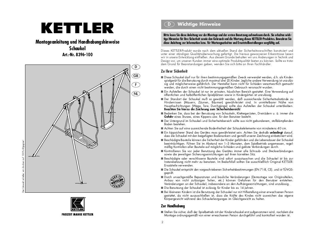 Guide utilisation  KETTLER SCHAUKEL 8396-100  de la marque KETTLER