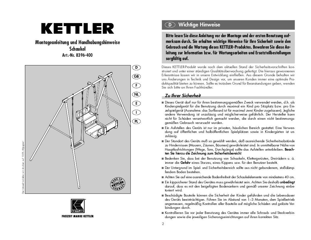 Guide utilisation  KETTLER SCHAUKEL 8396-400  de la marque KETTLER