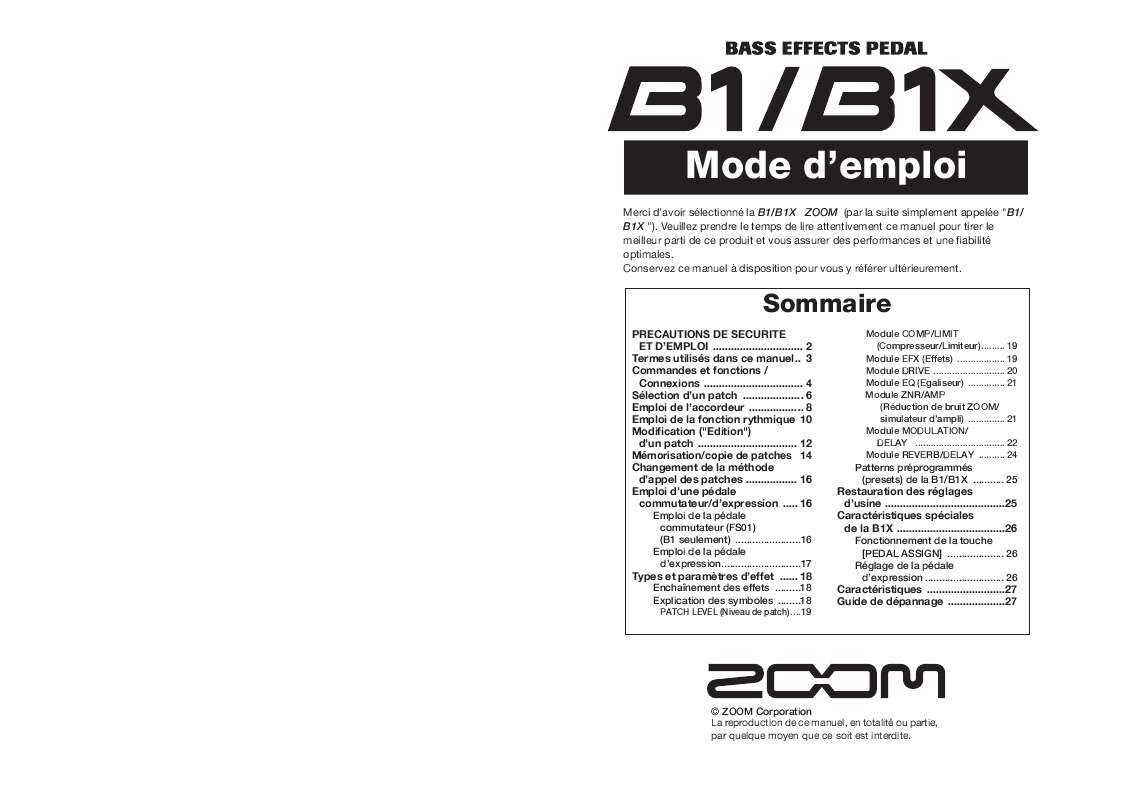 Guide utilisation  ZOOM B1  de la marque ZOOM