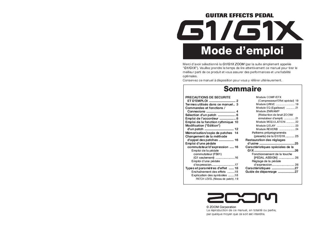Guide utilisation  ZOOM G1  de la marque ZOOM