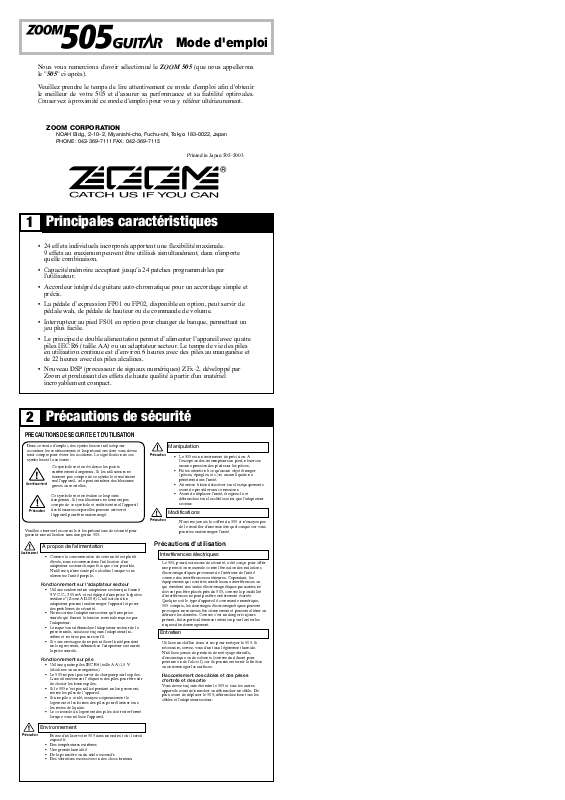 Guide utilisation ZOOM 505  de la marque ZOOM