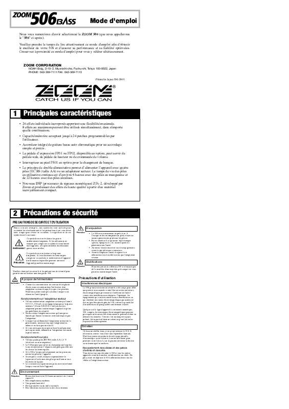 Guide utilisation ZOOM 506  de la marque ZOOM
