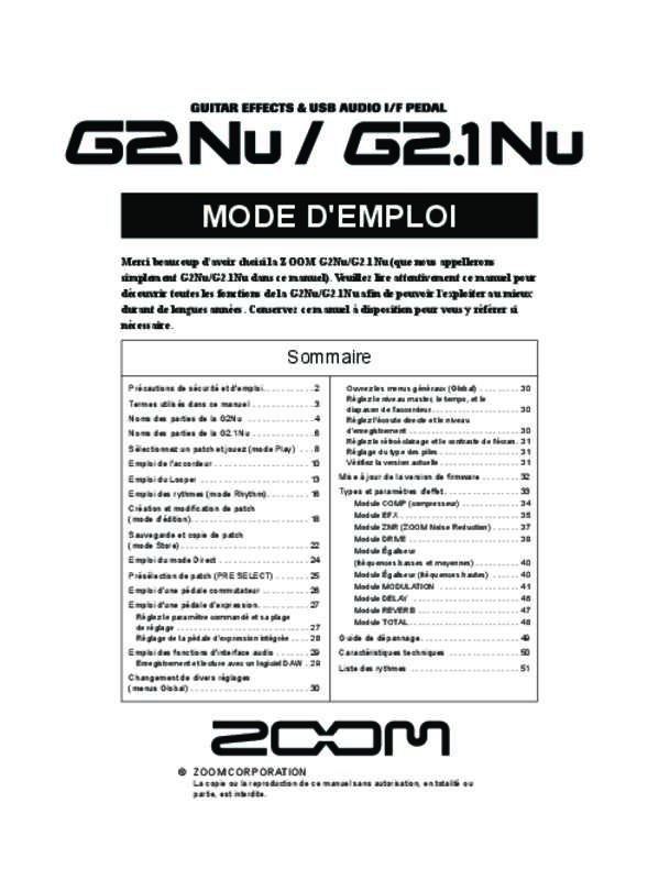 Guide utilisation  ZOOM G21NU  de la marque ZOOM