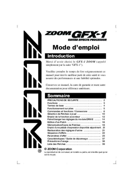 Guide utilisation  ZOOM GFX1  de la marque ZOOM