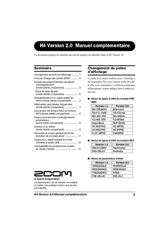 Guide utilisation  ZOOM H4V2  de la marque ZOOM