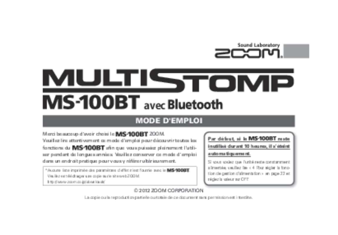 Guide utilisation  ZOOM MS-100BT  de la marque ZOOM