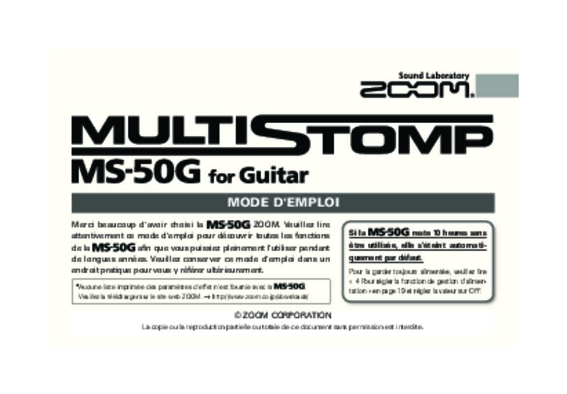 Guide utilisation  ZOOM MS-50G  de la marque ZOOM