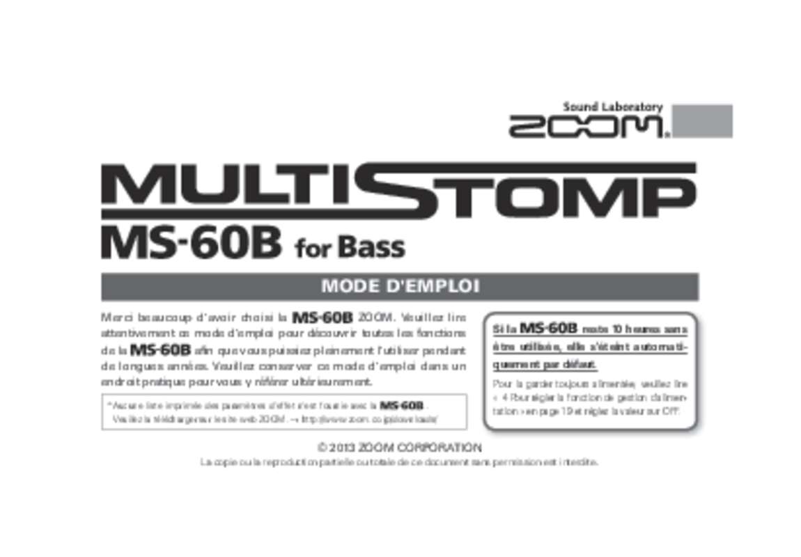 Guide utilisation  ZOOM MS-60B  de la marque ZOOM