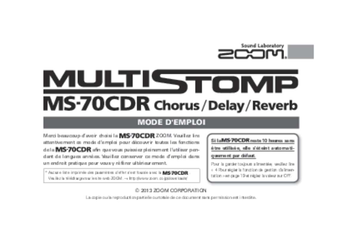 Guide utilisation  ZOOM MS-70CDR  de la marque ZOOM