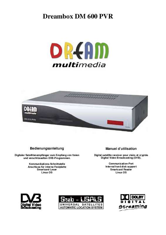 Guide utilisation DREAM MULTIMEDIA DM600 PVR  de la marque DREAM MULTIMEDIA
