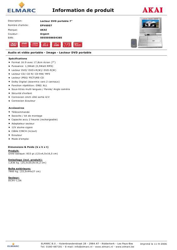 Guide utilisation  AKAI EPV6007  de la marque AKAI