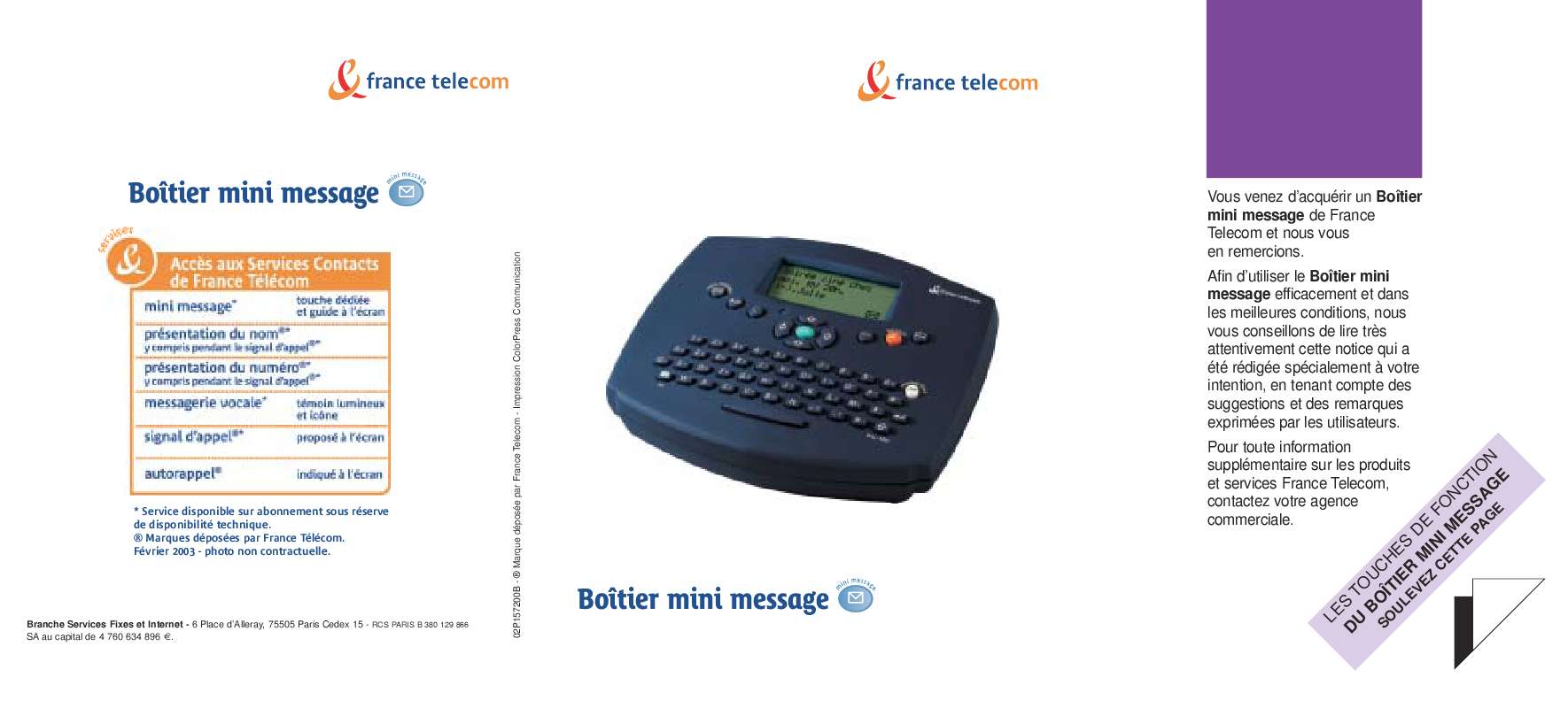 Guide utilisation SWISSVOICE BOITIER SMS POUR FRANCE TELECOM  de la marque SWISSVOICE