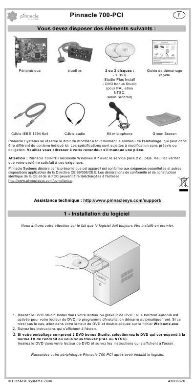 Guide utilisation  PINNACLE 700 PCI  de la marque PINNACLE