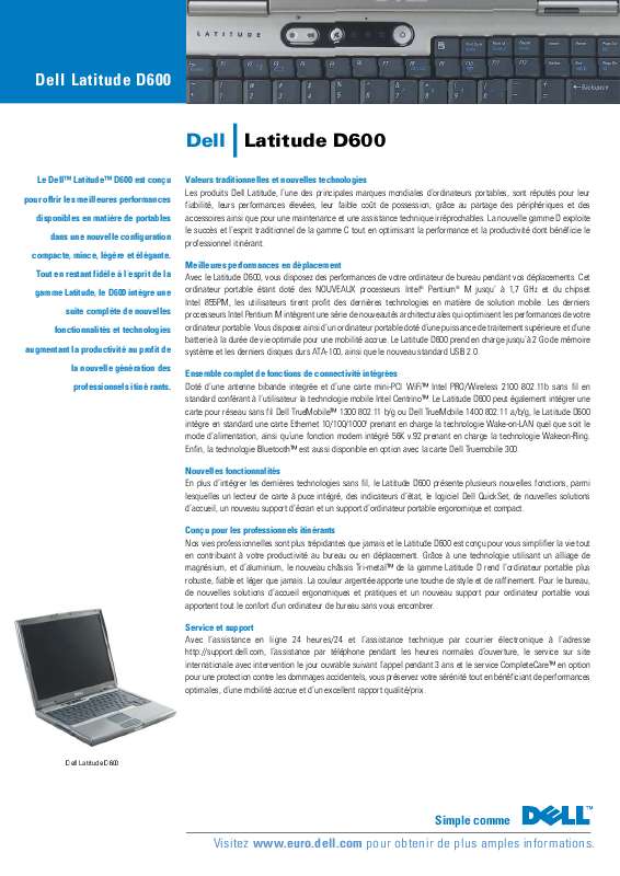 Guide utilisation DELL LATITUDE D600  de la marque DELL
