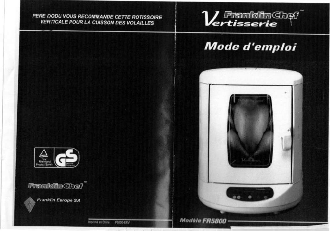 Guide utilisation  FRANKLIN VERTISSERIE CHEF FR5800  de la marque FRANKLIN