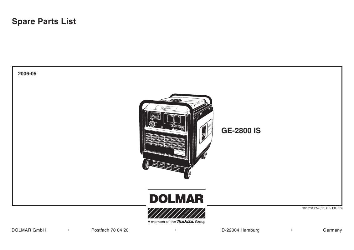 Guide utilisation  DOLMAR GE-2800 IS  de la marque DOLMAR