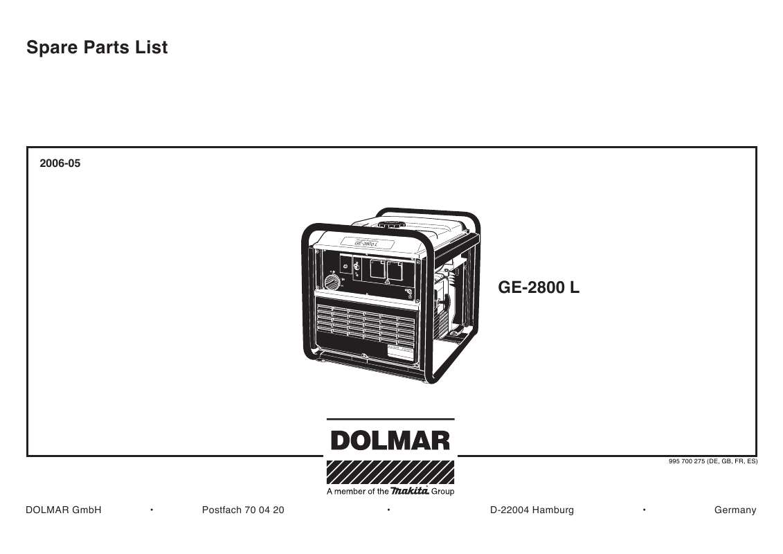 Guide utilisation  DOLMAR GE-2800 L  de la marque DOLMAR