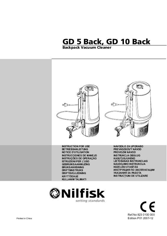 Guide utilisation NILFISK GD 10 BACK  - 2007 de la marque NILFISK