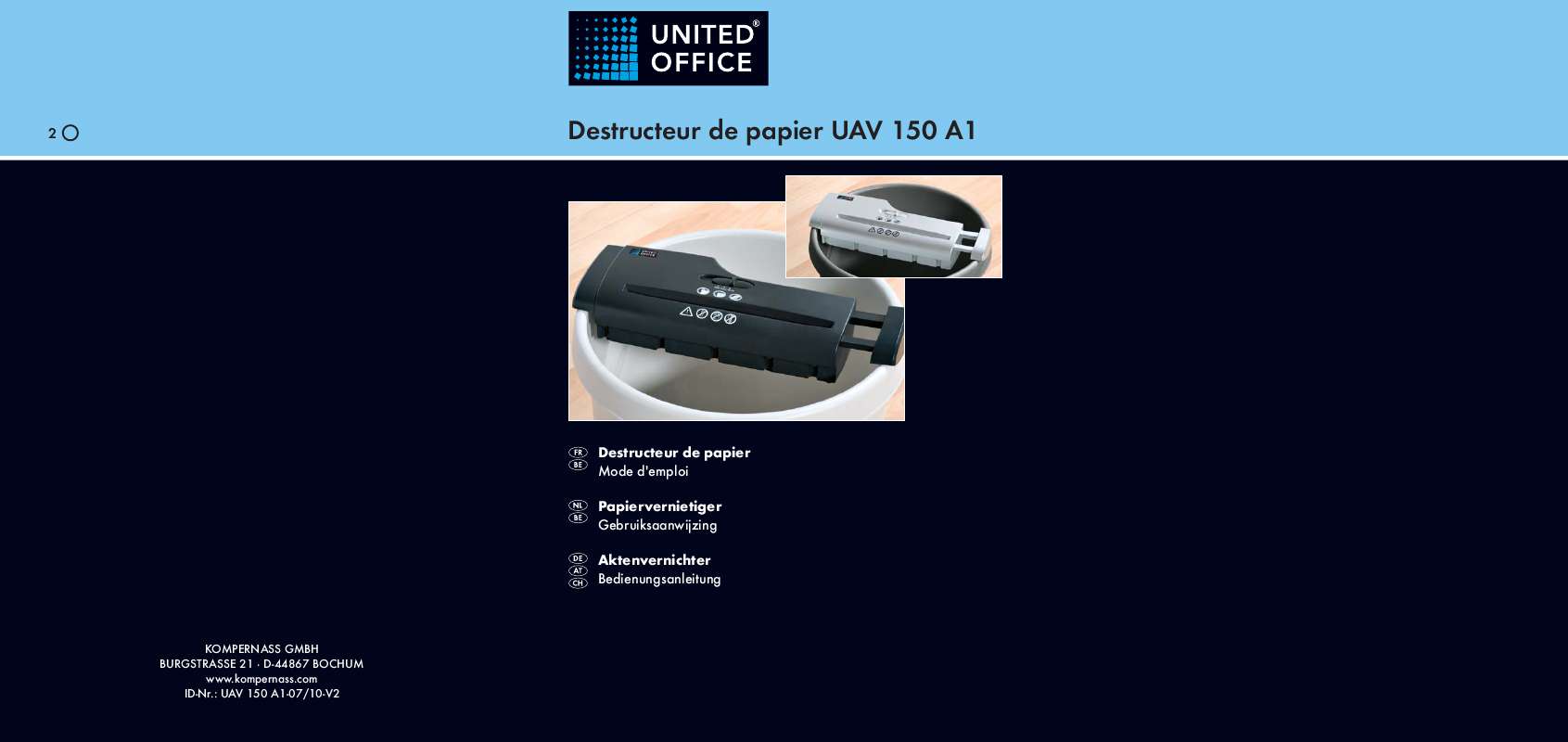 Guide utilisation  UNITED OFFICE UAV 150 A1  de la marque UNITED OFFICE