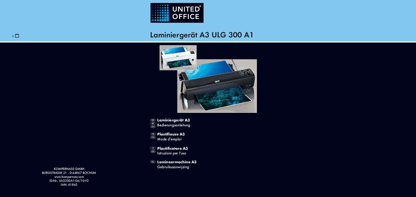 Guide utilisation  UNITED OFFICE ULG 300 A1 A3 LAMINATOR  de la marque UNITED OFFICE
