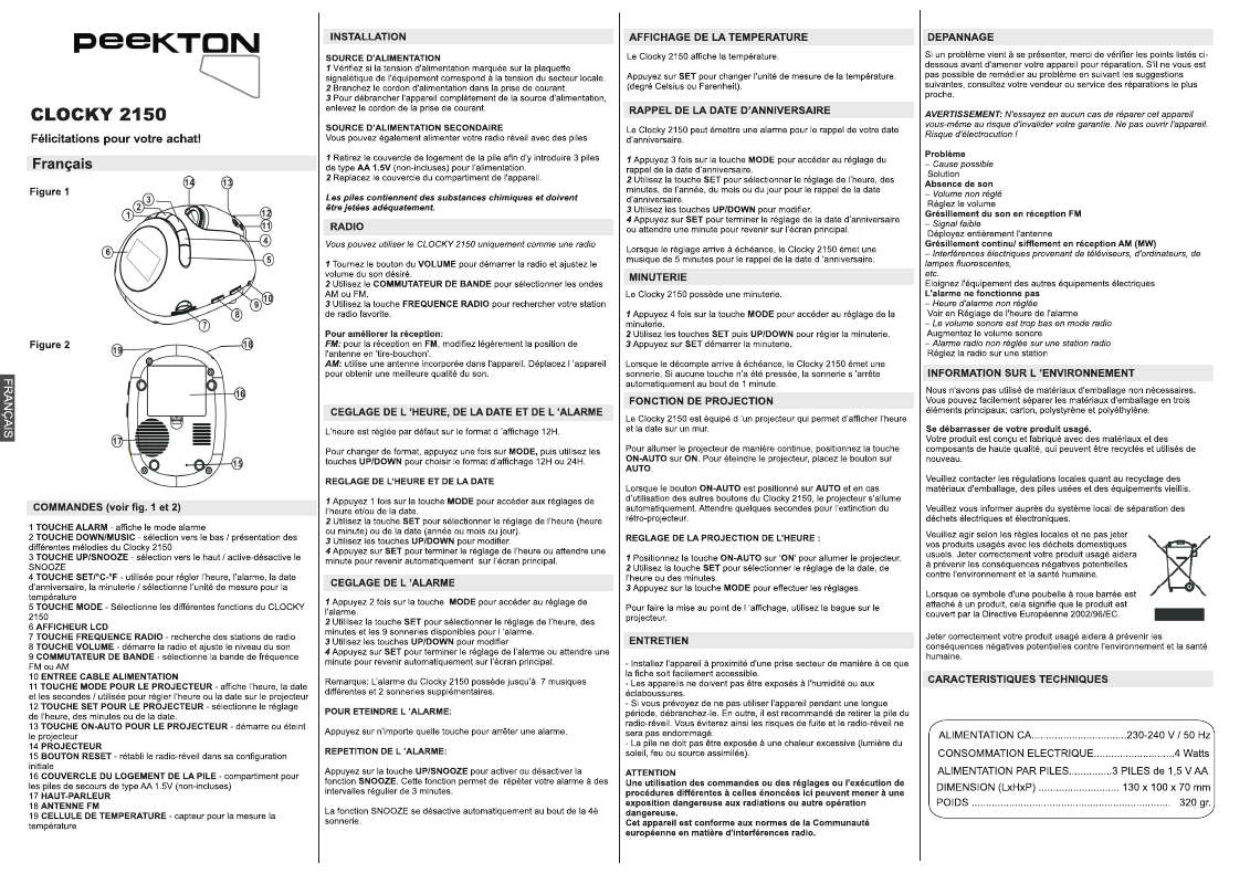 Guide utilisation PEEKTON CLOCKY 2150  de la marque PEEKTON