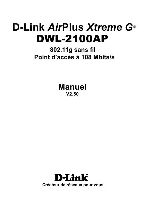 Guide utilisation D-LINK AIRPLUS XTREME G DWL-2100AP  de la marque D-LINK