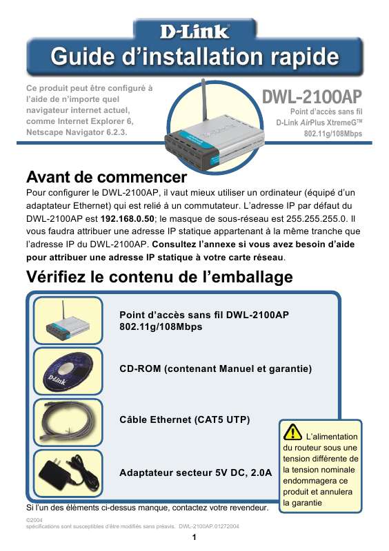 Guide utilisation D-LINK DWL-2100AP  de la marque D-LINK