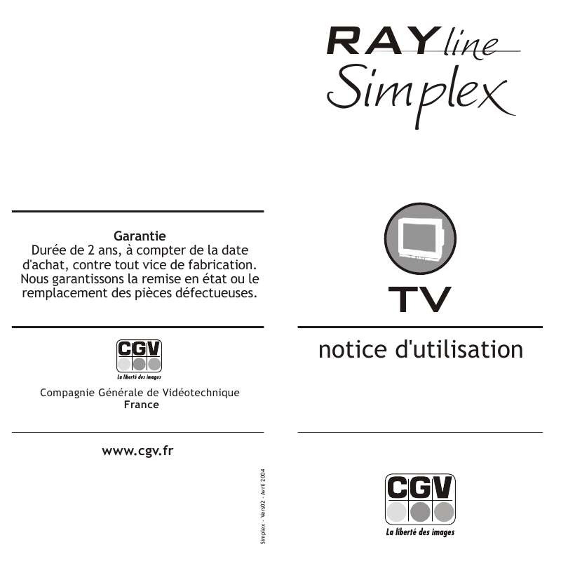 Guide utilisation CGV RAYLINE SIMPLEX  de la marque CGV