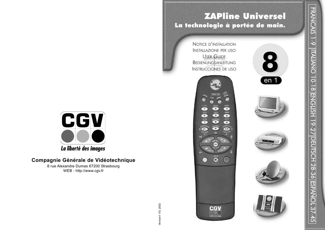 Guide utilisation  CGV ZAPLINE UNIVERSEL  de la marque CGV
