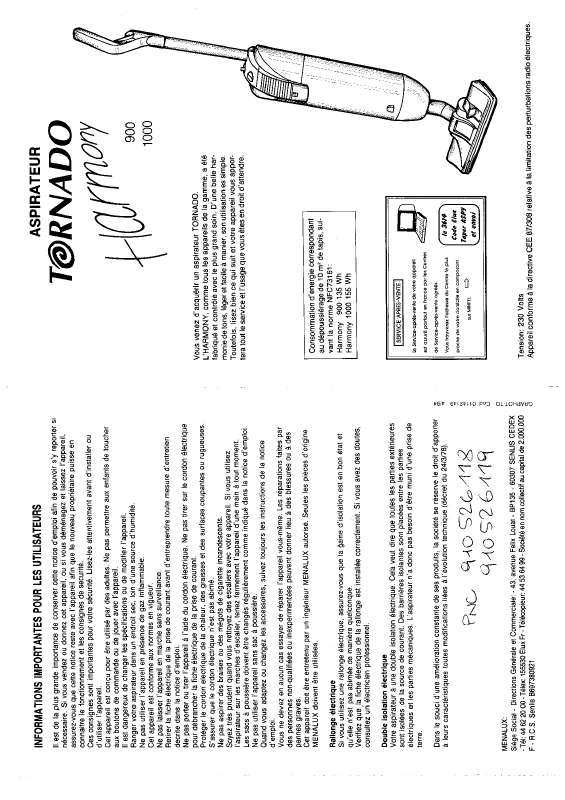 Guide utilisation TORNADO HARM1000 de la marque TORNADO