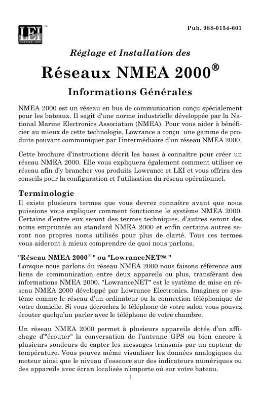 Guide utilisation LOWRANCE NMEA 2000  de la marque LOWRANCE