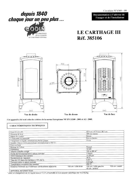 Guide utilisation GODIN 385106 CARTHAGE III  de la marque GODIN