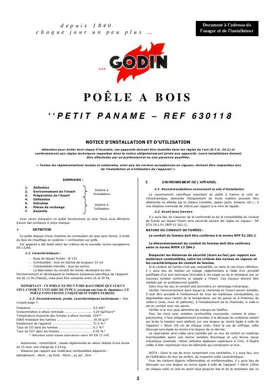 Guide utilisation GODIN 630118 PETIT PANAME  de la marque GODIN