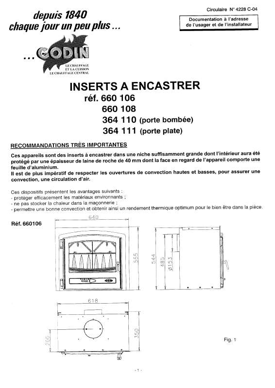 Guide utilisation GODIN 660108 INSERT A ENCASTRER  de la marque GODIN